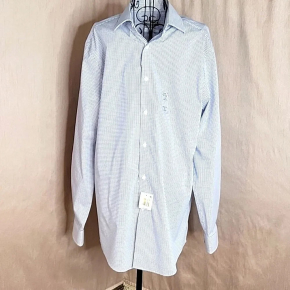 MICHAEL KORS Blue and White Plaid Dress Shirt 16‎  32/33 Large - Picture 1 of 8